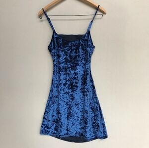 NBD Women's Mini Dress Crushed Blue Velvet Open Back Medium Skinny Strap